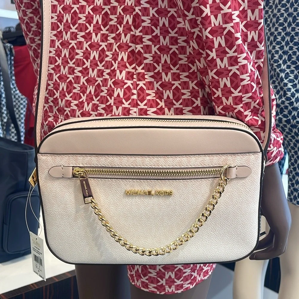 MICHAEL KORS Jet Set Lg Ombré Signature Logo EW Crossbody Bag Powder Blush  NWT